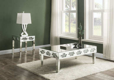 ACME 88057 Noralie End Table, Mirrored & Faux Stones ACME Furniture