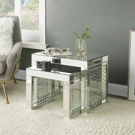 ACME 88065 Nysa Accent Table, Mirrored & Faux Crystals Inlay