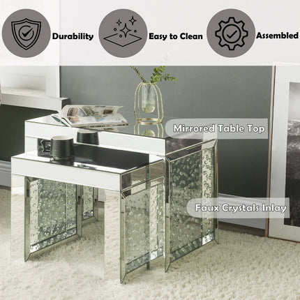 ACME 88065 Nysa Accent Table, Mirrored & Faux Crystals Inlay