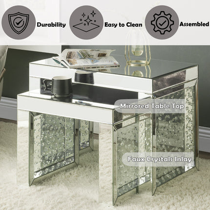 ACME 88066 Nysa Accent Table, Mirrored & Faux Crystals Inlay