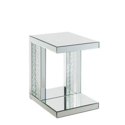 ACME 88067 Nysa Accent Table, Mirrored & Faux Crystals Inlay