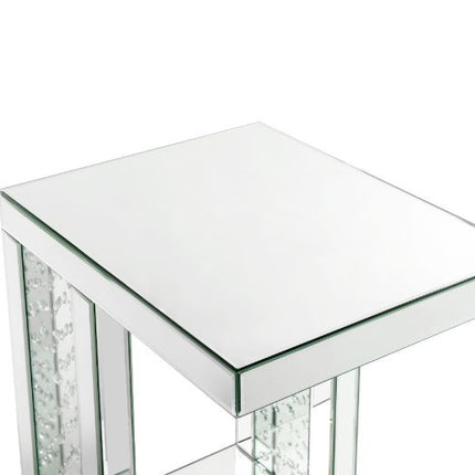 ACME 88067 Nysa Accent Table, Mirrored & Faux Crystals Inlay