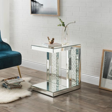 ACME 88067 Nysa Accent Table, Mirrored & Faux Crystals Inlay