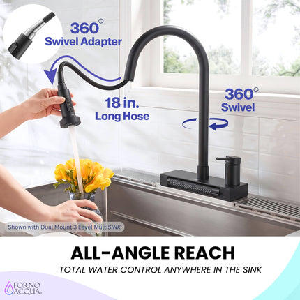 FORNO ACQUA 4 Function Waterfall  Pull-Down Kitchen Faucet