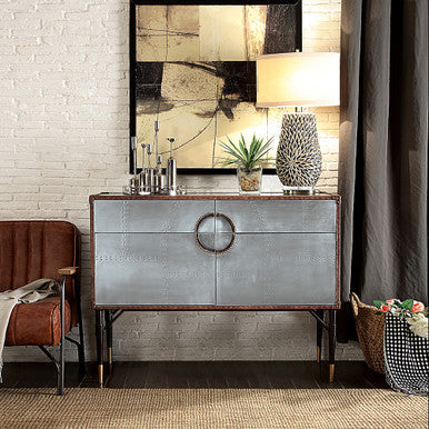 ACME 90030 Brancaster Console Table, Top Grain Leather & Aluminum ACME Furniture