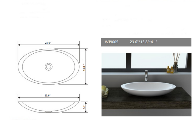 Legion Furniture WJ9005 23.6" Solid Surface Vessel Sink In White Legion Furniture