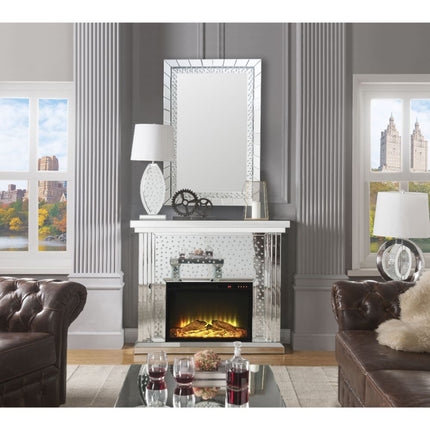 ACME 90204 Nysa Fireplace, Mirrored & Faux Crystals