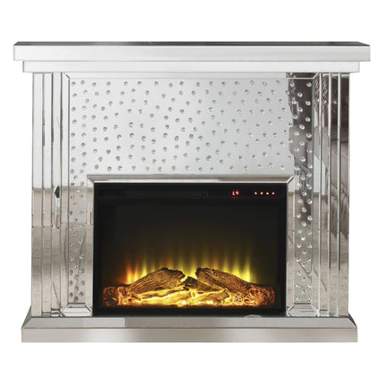 ACME 90204 Nysa Fireplace, Mirrored & Faux Crystals