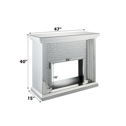 ACME 90204 Nysa Fireplace, Mirrored & Faux Crystals