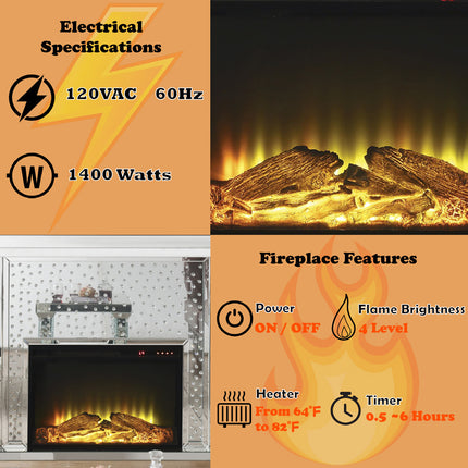 ACME 90204 Nysa Fireplace, Mirrored & Faux Crystals