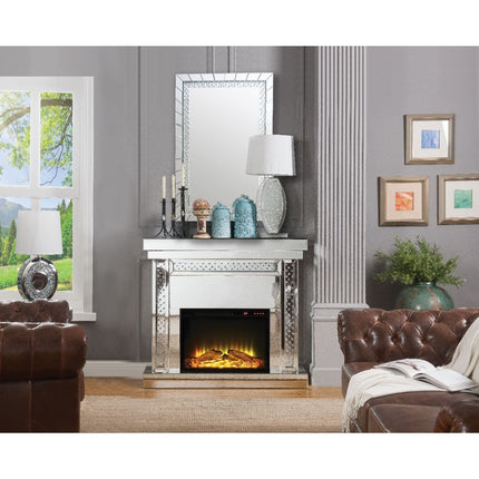 ACME 90272 Nysa Fireplace, Mirrored & Faux Crystals