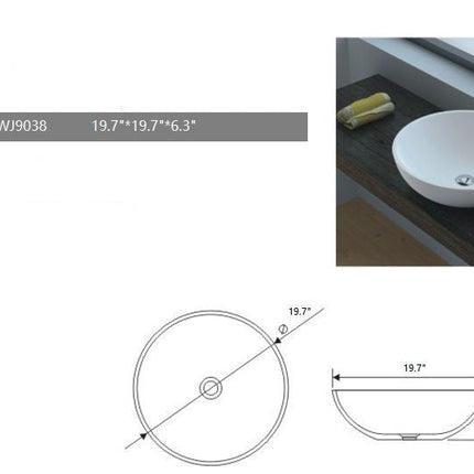 Legion Furniture WJ9038 19.7" Solid Surface Vessel Sink In White Legion Furniture