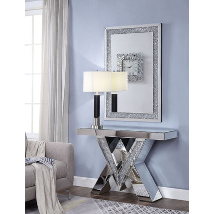ACME 90444 Noralie Console Table, Mirrored & Faux Diamonds (1Set/2Ctn)