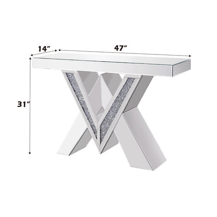 ACME 90444 Noralie Console Table, Mirrored & Faux Diamonds (1Set/2Ctn)