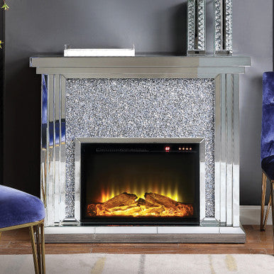 ACME 90455 Noralie Fireplace, Mirrored & Faux Diamonds ACME Furniture