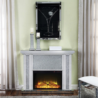 ACME 90457 Nowles Fireplace, Mirrored & Faux Stones ACME Furniture
