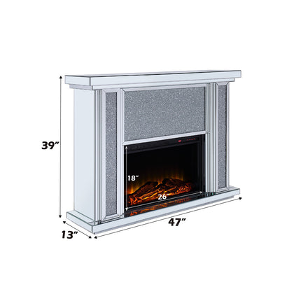 ACME 90457 Nowles Fireplace, Mirrored & Faux Stones