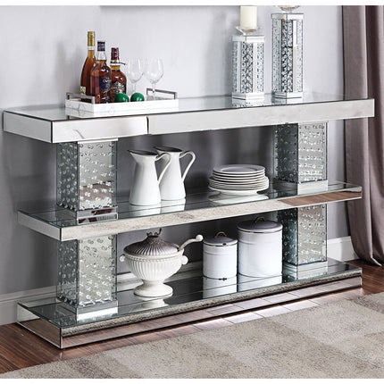 ACME 90460 Nysa Console Table, Mirrored & Faux Crystals (1Set/2Ctn)