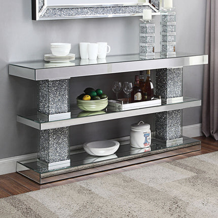 ACME 90462 Noralie Console Table, Mirrored & Faux Diamonds (1Set/2Ctn)