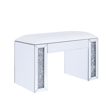 ACME 90467 Noralie Vanity Stool, PU, Mirrored & Faux Diamonds ACME Furniture