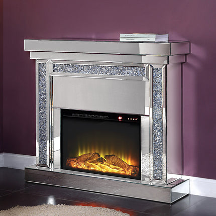 ACME 90470 Noralie Fireplace, Mirrored & Faux Diamonds