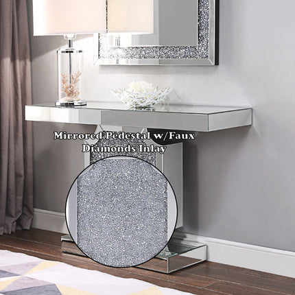 ACME 90475 Noralie Console Table, Mirrored & Faux Diamonds (1Set/2Ctn)