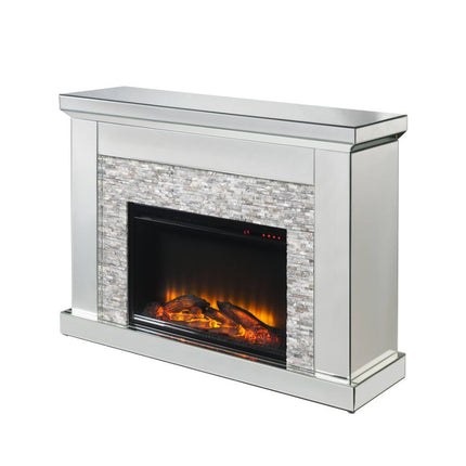 ACME 90522 Laksha Fireplace, Mirrored & Stone