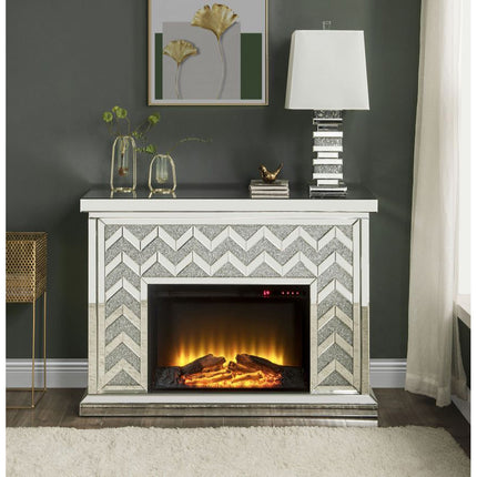 ACME 90530 Noralie Fireplace, Mirrored & Faux Diamonds