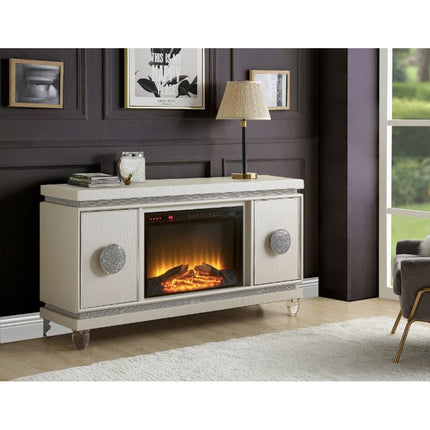 ACME 90535 Noralie Fireplace, Ivory PU & Faux Diamonds