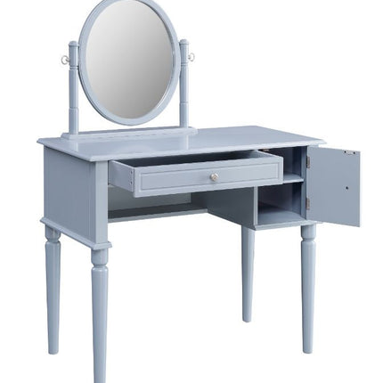 ACME 90610 Rabila Vanity Set, Cream Fabric & Gray Finish