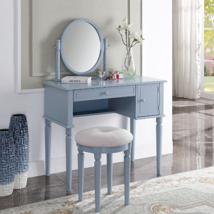 ACME 90610 Rabila Vanity Set, Cream Fabric & Gray Finish