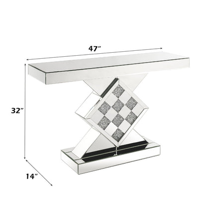 ACME 90622 Noralie Console Table, Mirrored & Faux Diamonds