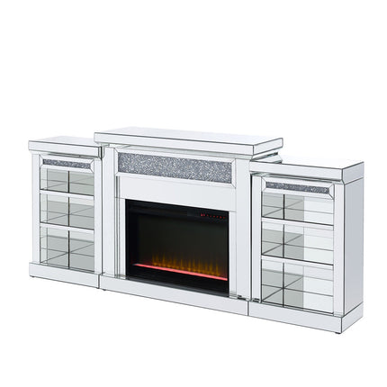 ACME 90655 Noralie Fireplace, Mirrored & Faux Diamonds