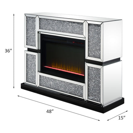ACME 90660 Noralie Fireplace, Mirrored & Faux Diamonds