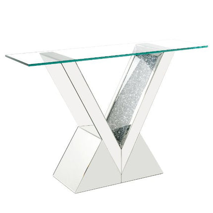 ACME 90670 Noralie Console Table, Clear Glass, Mirrored & Faux Diamonds