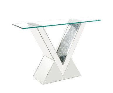 ACME 90670 Noralie Console Table, Clear Glass, Mirrored & Faux Diamonds ACME Furniture