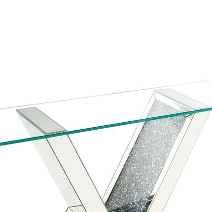 ACME 90670 Noralie Console Table, Clear Glass, Mirrored & Faux Diamonds