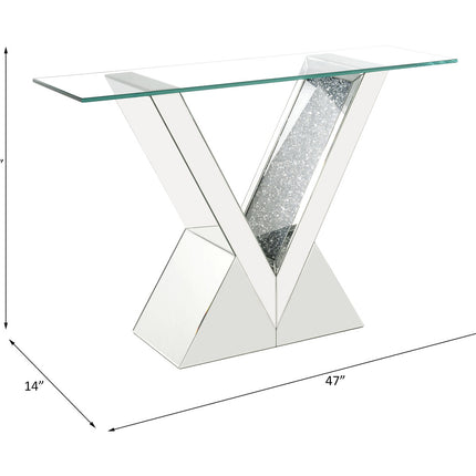 ACME 90670 Noralie Console Table, Clear Glass, Mirrored & Faux Diamonds