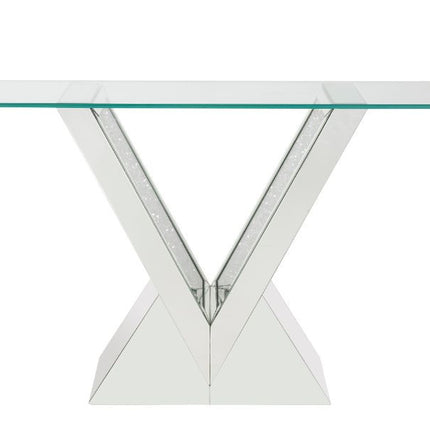 ACME 90670 Noralie Console Table, Clear Glass, Mirrored & Faux Diamonds