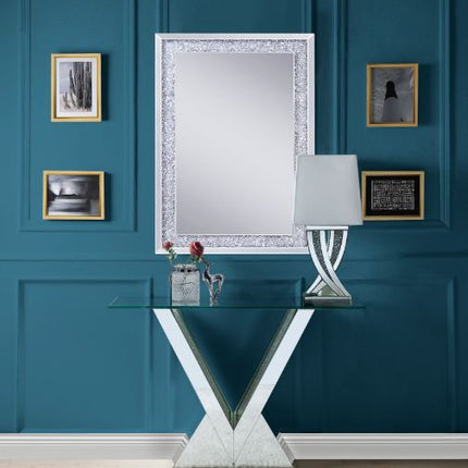 ACME 90670 Noralie Console Table, Clear Glass, Mirrored & Faux Diamonds