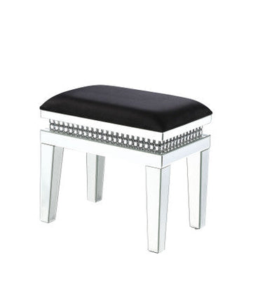 ACME 90808 Lotus Vanity Stool, Black Fabric, Mirrored & Faux Crystals ACME Furniture