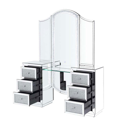 ACME 90815 Noralie Vanity Desk, LED, Mirrored & Faux Diamonds
