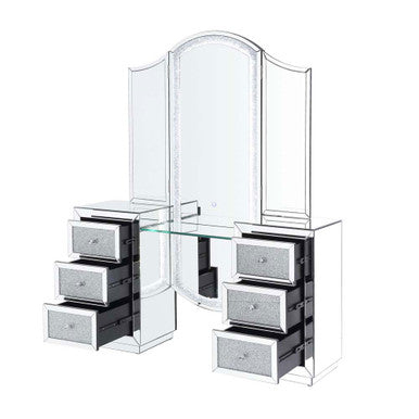 ACME 90815 Noralie Vanity Desk, LED, Mirrored & Faux Diamonds ACME Furniture