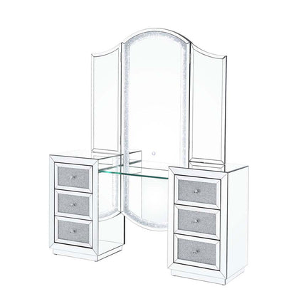 ACME 90815 Noralie Vanity Desk, LED, Mirrored & Faux Diamonds