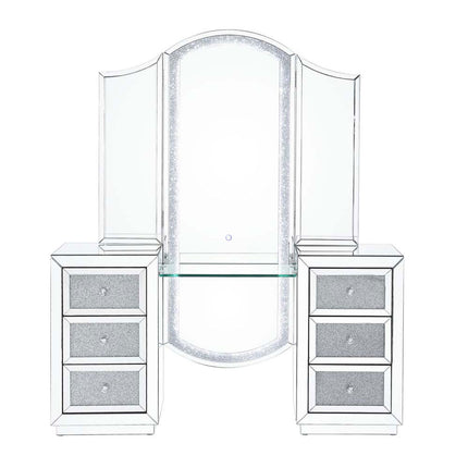 ACME 90815 Noralie Vanity Desk, LED, Mirrored & Faux Diamonds