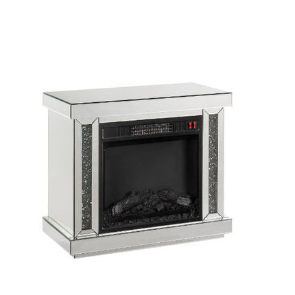 ACME 90864 Noralie Fireplace, LED, Mirrored & Faux Diamonds