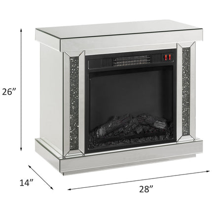ACME 90864 Noralie Fireplace, LED, Mirrored & Faux Diamonds