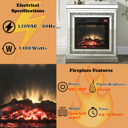 ACME 90868 Noralie Fireplace, Mirrored & Faux Diamonds