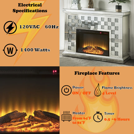 ACME 90872 Noralie Fireplace, Mirrored & Faux Diamonds