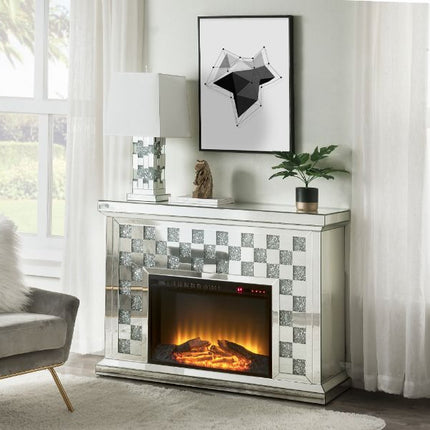 ACME 90872 Noralie Fireplace, Mirrored & Faux Diamonds